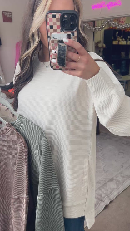 Acid Wash Ribbed Pullover, Beige